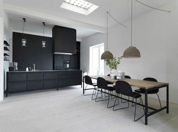 design de cozinha com um conjunto preto