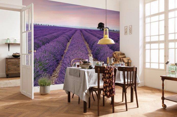 papel de parede fotográfico com a imagem de campos de lavanda