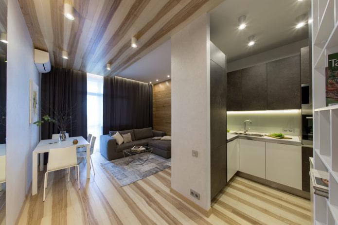 iluminação zonal no interior da Cozinha-sala de estar