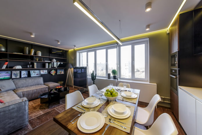 exemplo de iluminação de cozinha e sala de estar