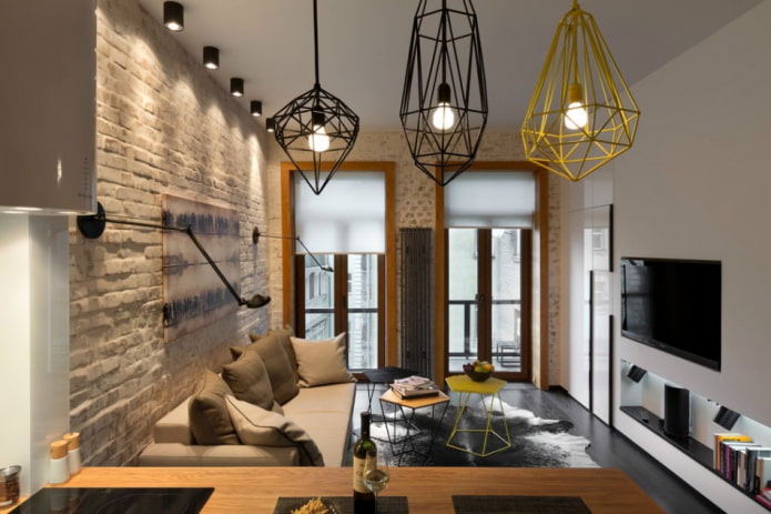 Luminárias pendentes estilo loft no interior