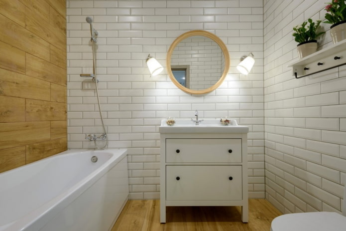 iluminação no interior do banheiro em estilo escandinavo