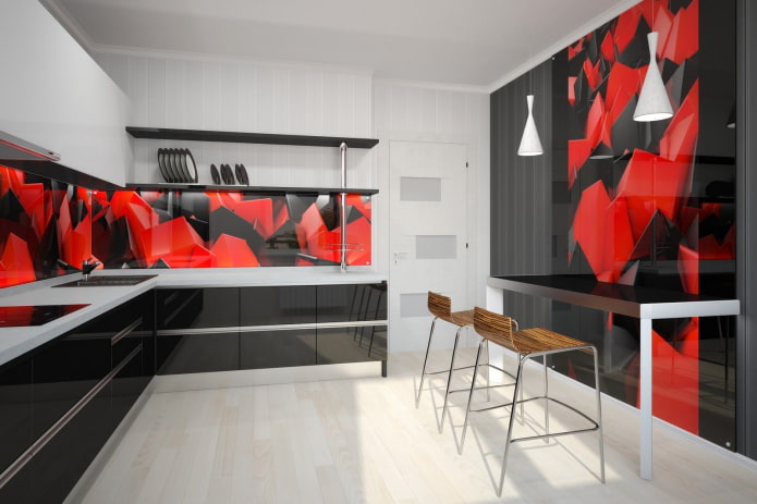 painel de vidro no interior da cozinha