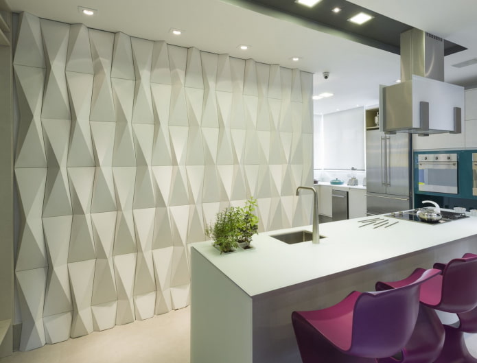 Painel 3D no interior da cozinha
