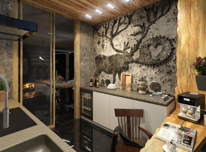 painel no interior de uma cozinha em estilo loft