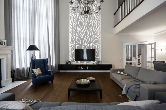 painel de parede com iluminação de fundo no interior