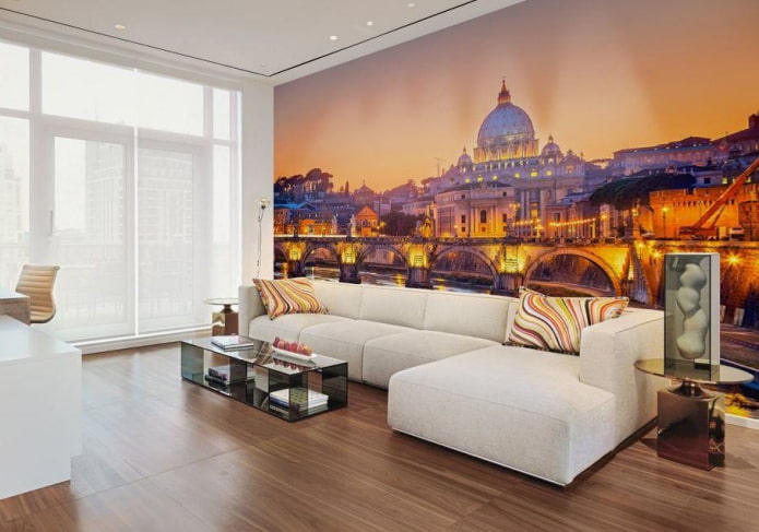 painel de parede com a imagem da cidade no interior