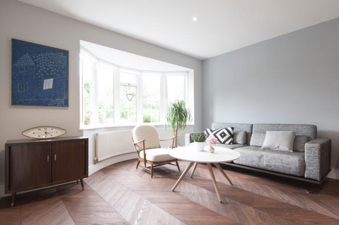 Parquet espinha de peixe francês na sala de estar