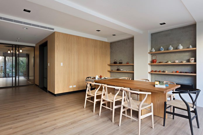 assentamento de parquet em um deck simétrico