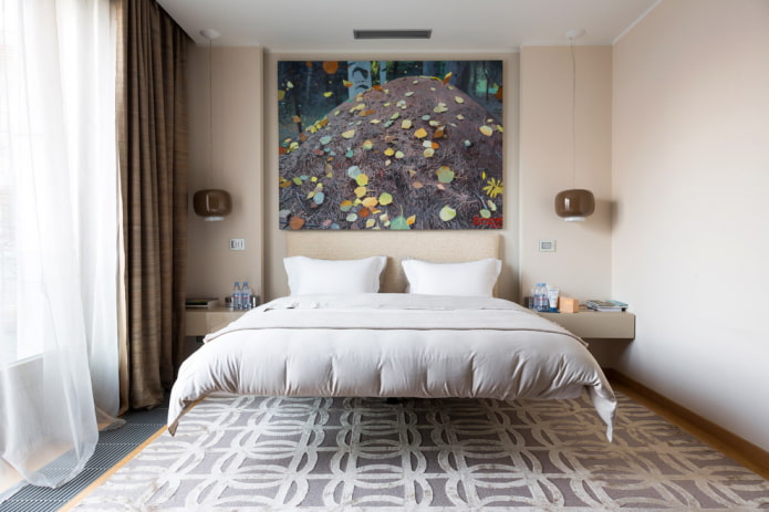 cama flutuante em um interior minimalista