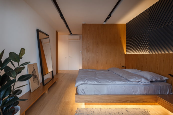 cama com luz de fundo