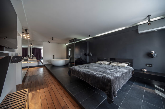 cama preta com efeito flutuante