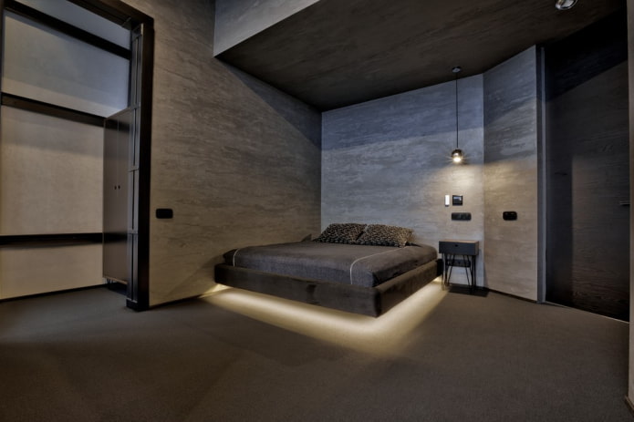 cama com iluminação e efeito flutuante