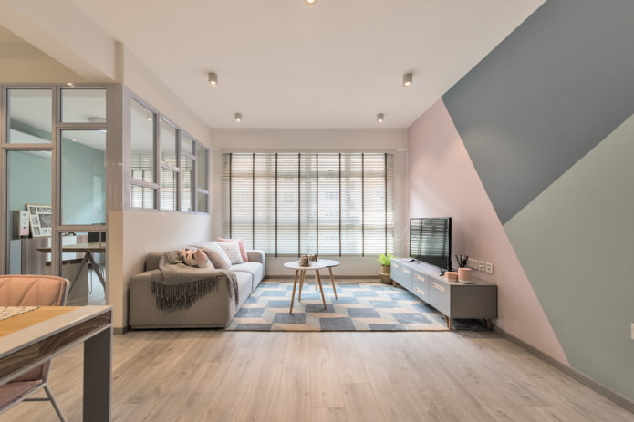 sala de estar em tons pastel