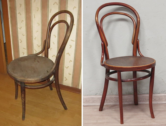 Cadeira vienense antes e depois
