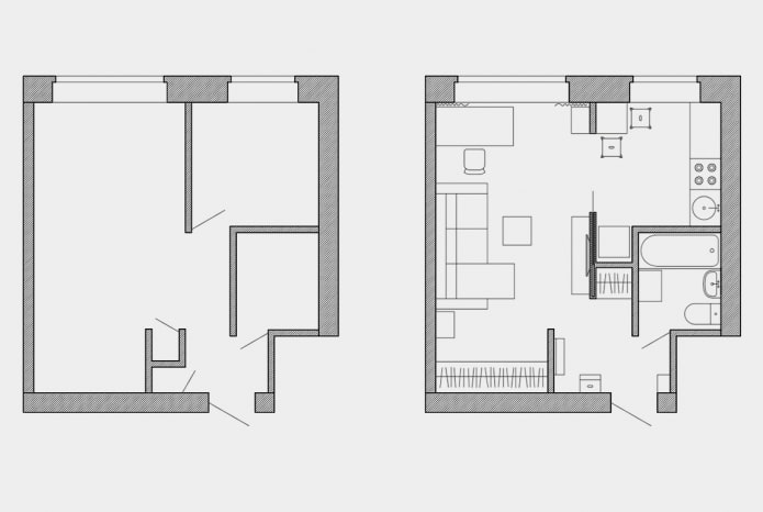 reforma de um apartamento de um cômodo em Khrushchevka
