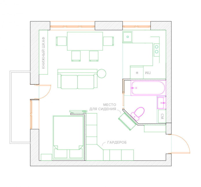 reforma de um apartamento de um cômodo em um edifício Khrushchev
