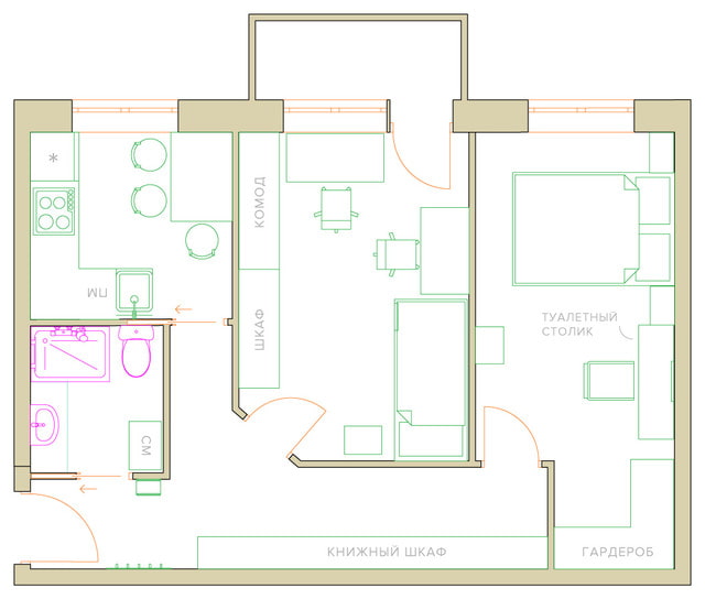 reforma de um apartamento de dois cômodos em um edifício Khrushchev
