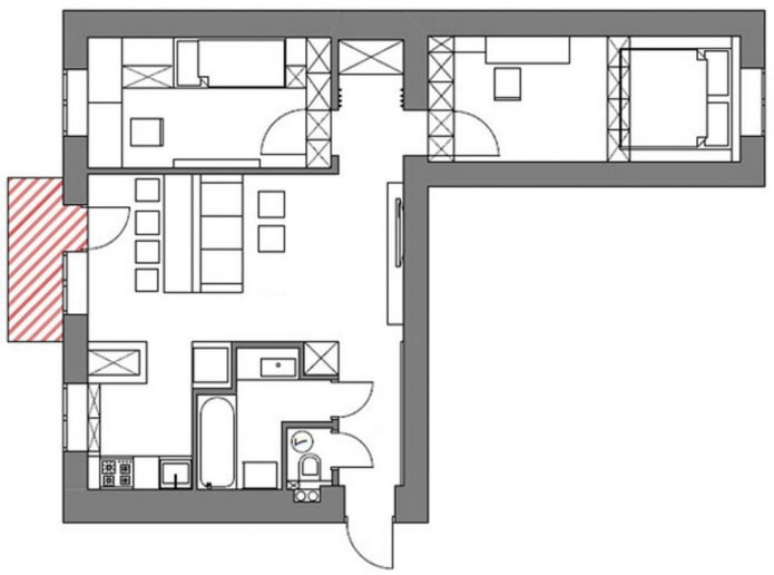 reforma de um apartamento de três cômodos em Khrushchevka