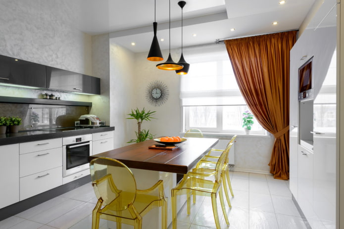 pisos de cerâmica brancos no interior da cozinha