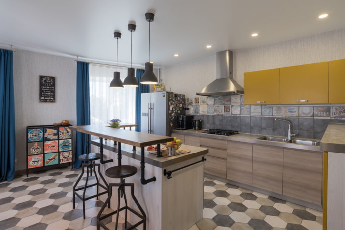 ladrilhos de piso no interior da cozinha