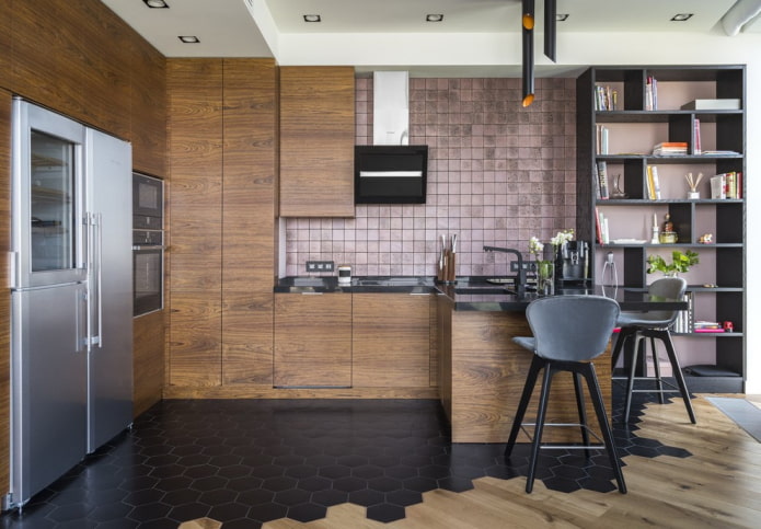 ladrilhos de piso na cozinha em um estilo moderno