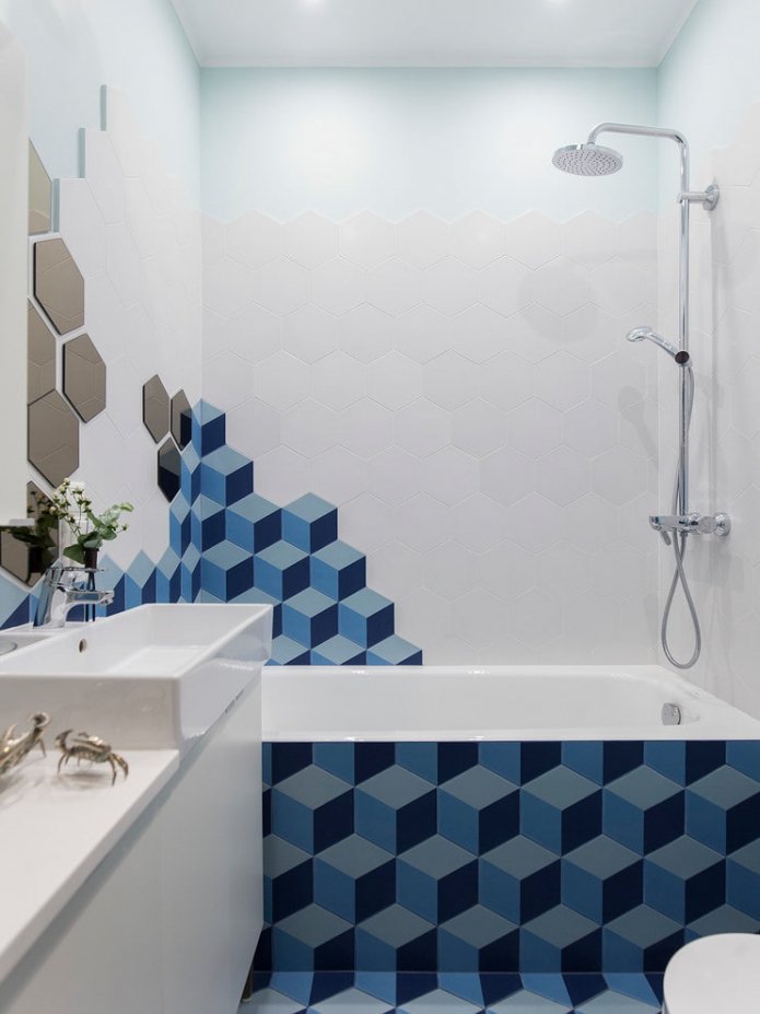 azulejos em formato de favo de mel no banheiro