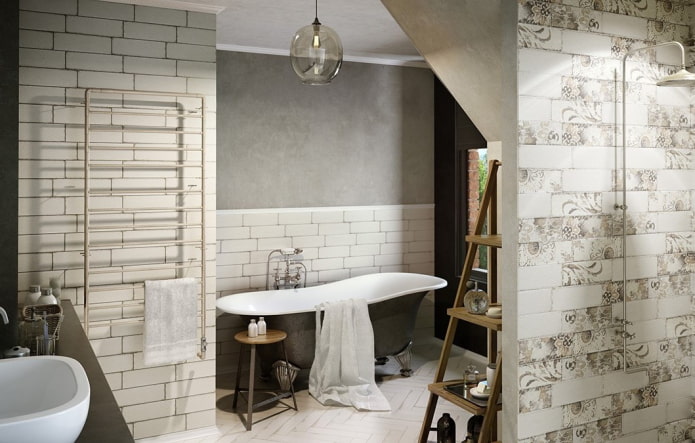 azulejos no interior do banheiro em estilo shabby chic