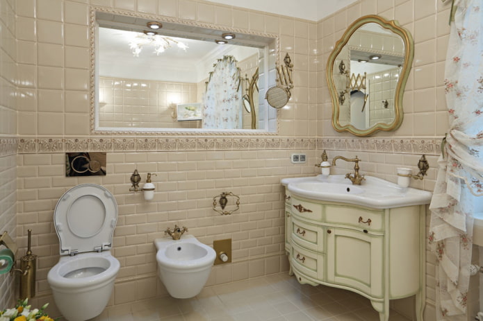 azulejos no interior do banheiro no estilo shabby chic