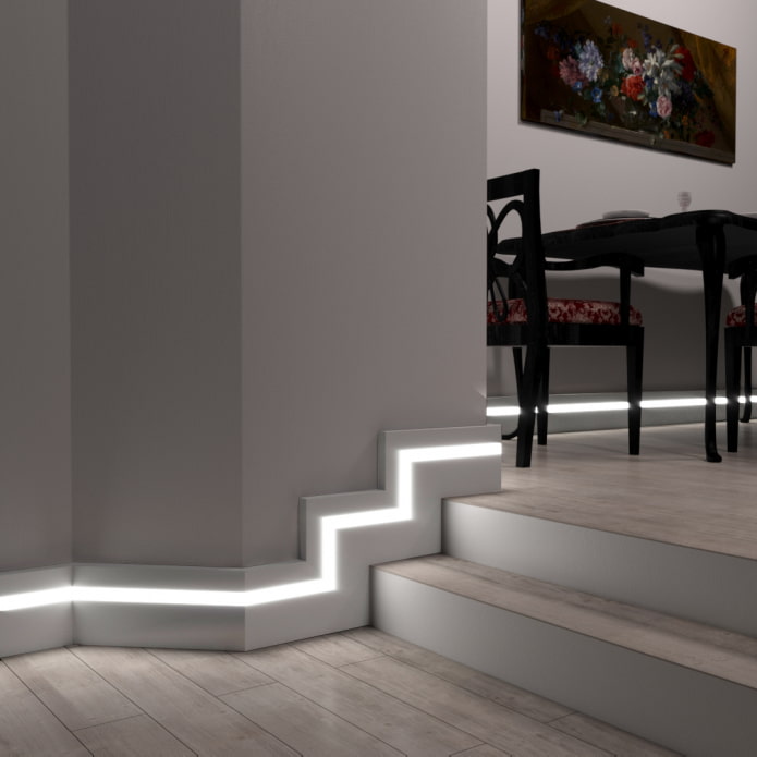iluminação de piso com fita de LED no interior