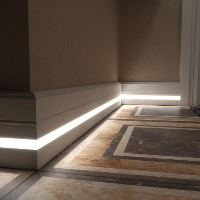 iluminação de piso com fita de LED no interior