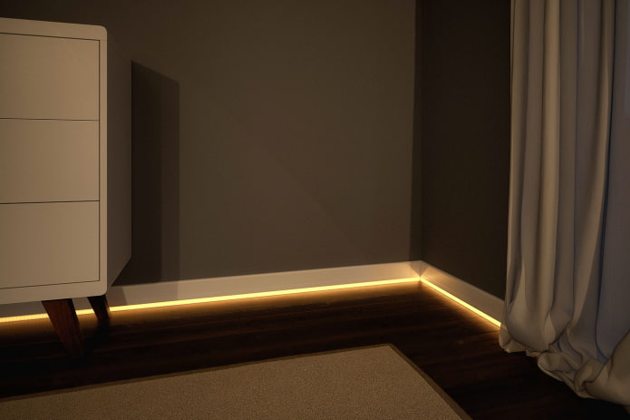 iluminação de piso com fita de LED no interior