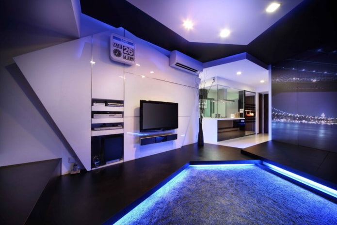 iluminação de piso com fio neon no interior