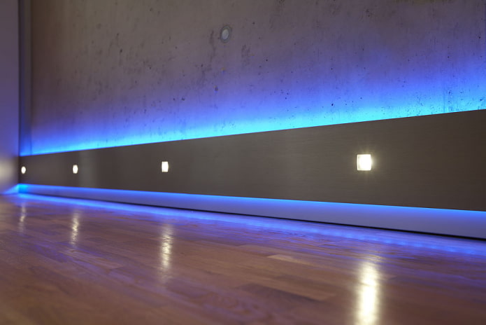 iluminação de piso com fio neon no interior