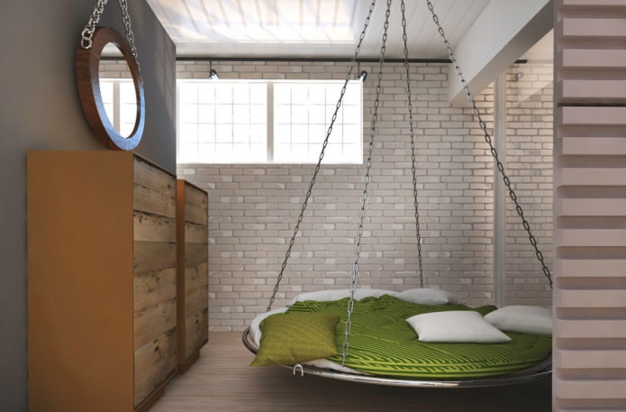 cama redonda suspensa no interior