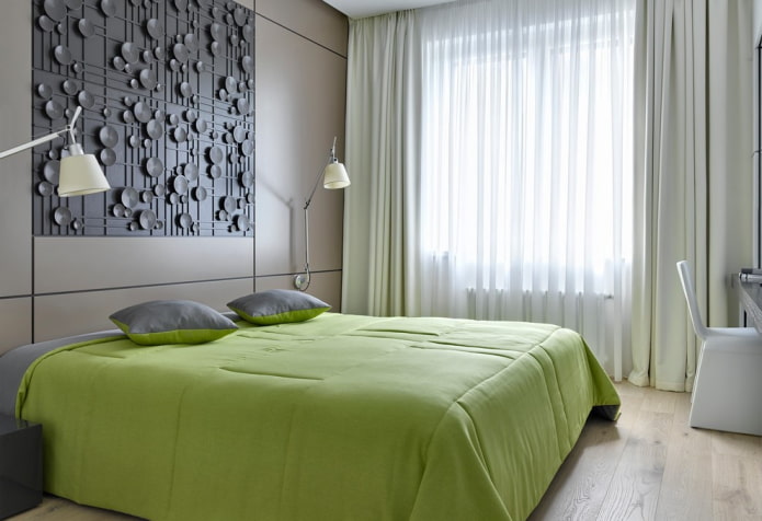 cama com colcha verde no quarto