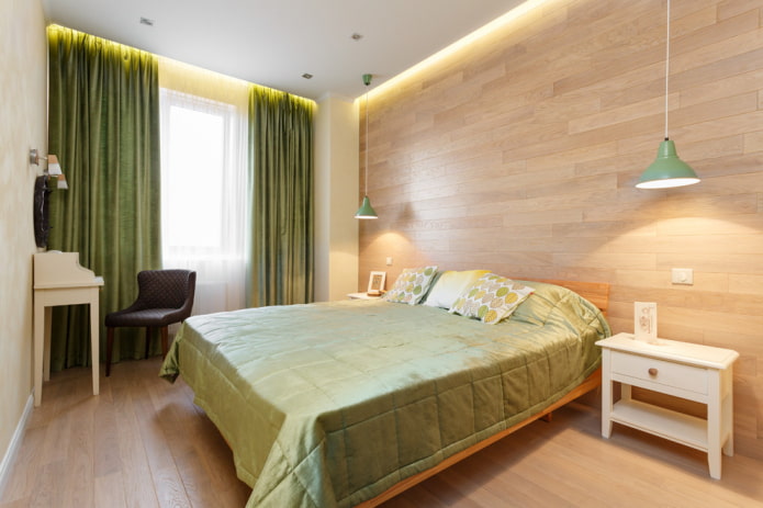 cama com verde Colcha no quarto
