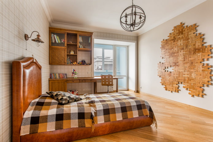 cama com colcha xadrez no quarto