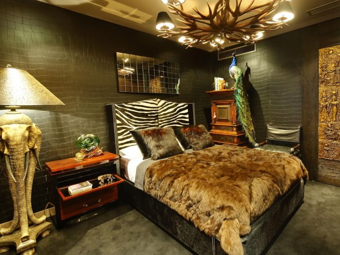 cama com colcha de pele no interior