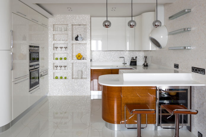 prateleiras de gesso cartonado no interior da cozinha