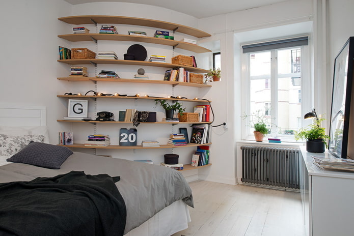 prateleiras de parede no interior em estilo escandinavo