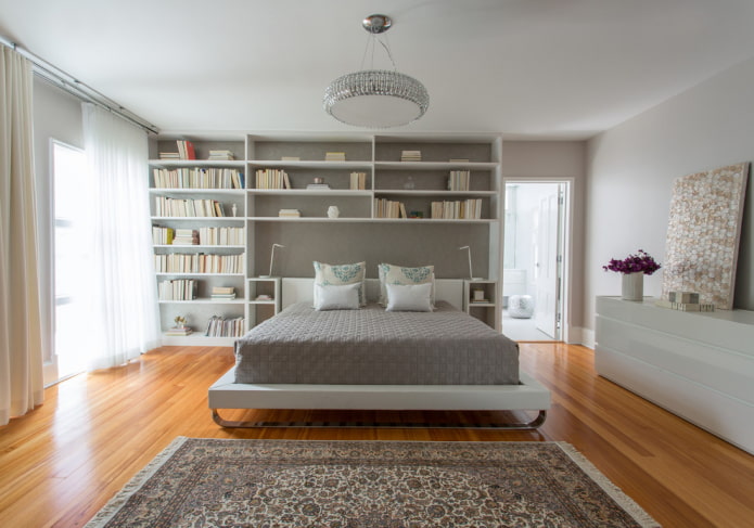 prateleiras acima da cama em estilo moderno