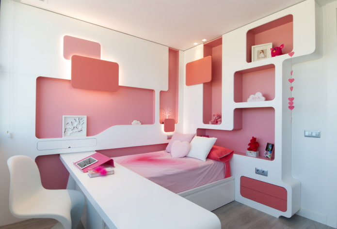 prateleiras de gesso na parte interna de um quarto infantil