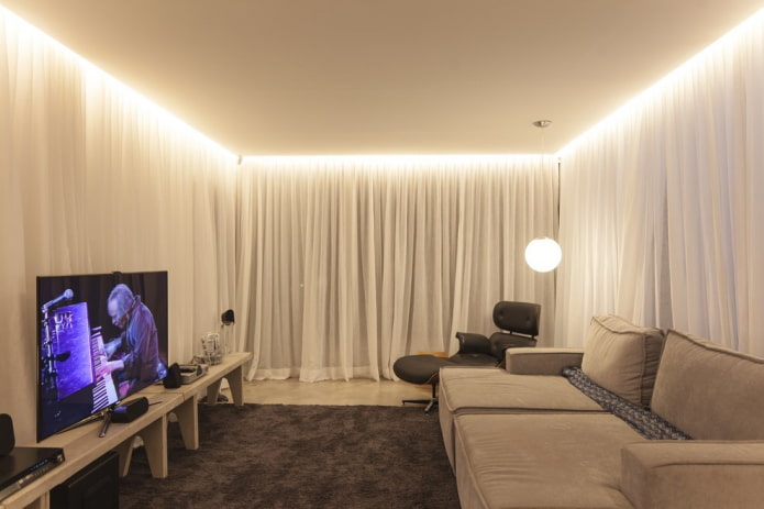construção em gesso cartonado com iluminação de fundo em todo o perímetro