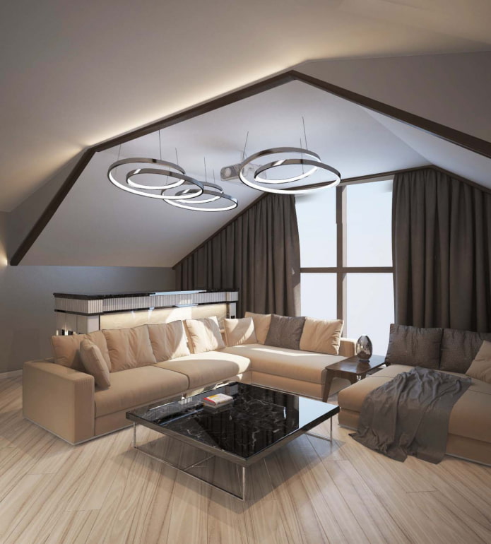 design de teto no sótão em estilo moderno
