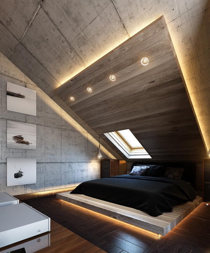 design de teto no sótão em estilo moderno
