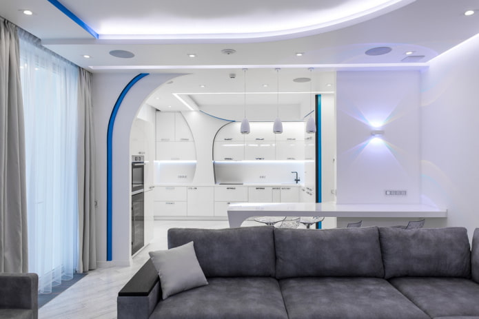 design de dois níveis com retroiluminação no interior