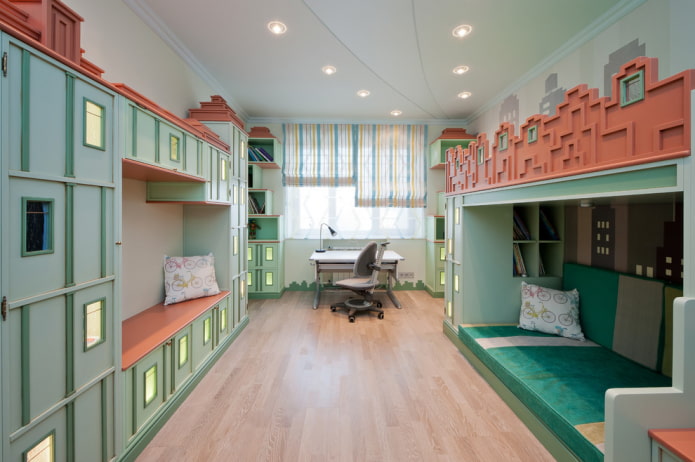 estrutura de teto de nível único em um quarto infantil