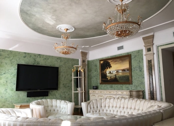 Reboco veneziano para teto na sala de estar