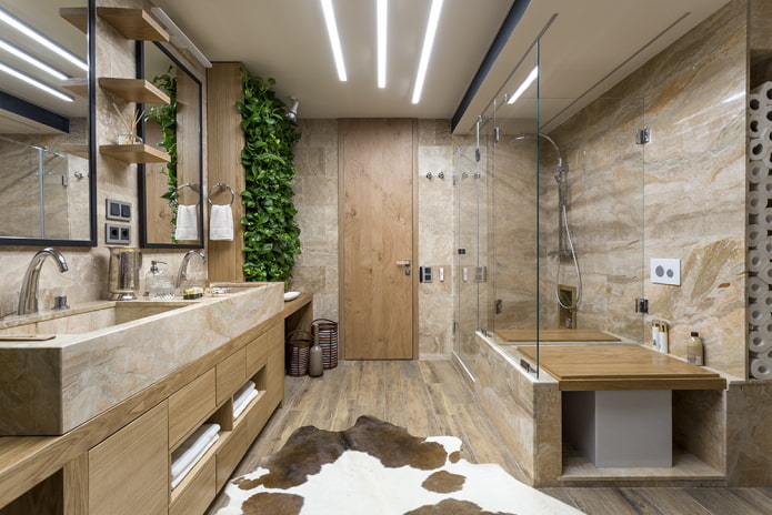 Design de teto em banheiro em estilo ecológico